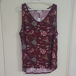 LOFT Maroon Floral Sleeveless Top